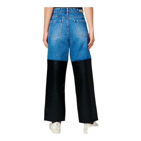 Blank NYC Jeans Womens 26 Blue Baxter Wide Leg Rib Cage Moto Faux Leather Biker - Picture 8 of 12